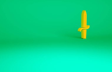 Yeşil arka planda turuncu hançer simgesi izole edildi. Bıçak ikonu. Keskin bıçaklı kılıç. Minimalizm kavramı. 3d illüstrasyon 3B canlandırma.