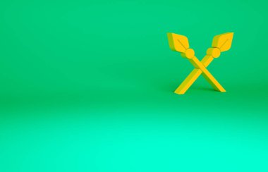 Turuncu Çapraz Orta Çağ mızrakları ikonu yeşil arka planda izole edilmiş. Ortaçağ silahı. Minimalizm kavramı. 3d illüstrasyon 3B canlandırma.