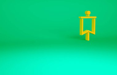 Yeşil arka planda turuncu ortaçağ bayrağı simgesi izole edildi. Bir kral ya da kraliçe tarafından yönetilen ülke, devlet ya da bölge. Minimalizm kavramı. 3d illüstrasyon 3B canlandırma.