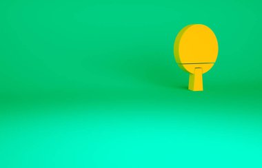 Masa tenisi ikonunu oynamak için turuncu raket yeşil arka planda izole edilmiş. Minimalizm kavramı. 3d illüstrasyon 3B canlandırma.