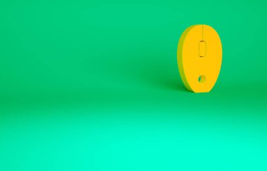 Turuncu Bilgisayar fare simgesi yeşil arkaplanda izole edildi. Tekerlek sembollü optik. Minimalizm kavramı. 3d illüstrasyon 3B canlandırma.