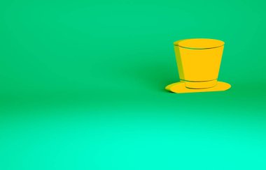 Turuncu silindir şapka simgesi yeşil arkaplanda izole edildi. Minimalizm kavramı. 3d illüstrasyon 3B canlandırma.