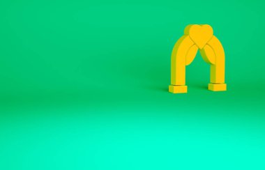 Turuncu düğün ikonu yeşil arka planda izole edilmiş. Düğün dekorasyonu. Minimalizm kavramı. 3d illüstrasyon 3B canlandırma.