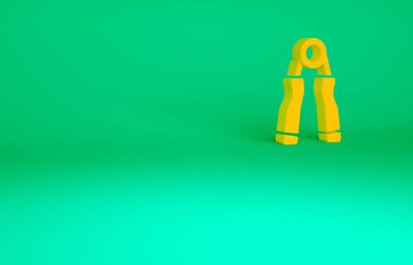 Turuncu Spor genişletici simgesi yeşil arkaplanda izole edildi. Spor malzemeleri. Minimalizm kavramı. 3d illüstrasyon 3B canlandırma.