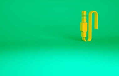 Turuncu Ses Jack simgesi yeşil arkaplanda izole edildi. Bağlantı ses ekipmanları için ses kablosu. Fiş kablosu. Müzik aleti. Minimalizm kavramı. 3d illüstrasyon 3B canlandırma.