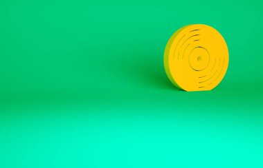 Turuncu Vinil disk simgesi yeşil arkaplanda izole edildi. Minimalizm kavramı. 3d illüstrasyon 3B canlandırma.