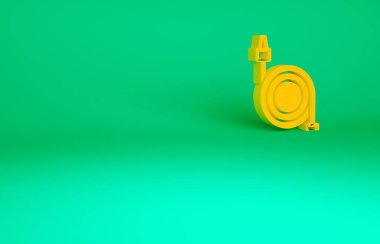 Yeşil zemin üzerinde turuncu yangın hortumu ikonu izole edildi. Minimalizm kavramı. 3d illüstrasyon 3B canlandırma.