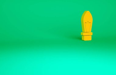 Yeşil arka planda izole edilmiş fikir ikonu kavramına sahip turuncu ampul. Enerji ve fikir sembolü. İlham konsepti. Minimalizm kavramı. 3d illüstrasyon 3B canlandırma.