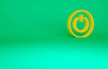 Turuncu Güç simgesi yeşil arkaplanda izole edildi. Başlat işareti. Minimalizm kavramı. 3d illüstrasyon 3B canlandırma.