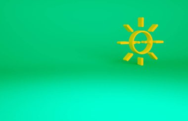 Turuncu Güneş enerjisi simgesi yeşil arkaplanda izole edildi. Yıldırım sembollü güneş. Minimalizm kavramı. 3d illüstrasyon 3B canlandırma.