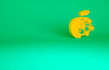 Turuncu Biyolojik yapı simgesi yeşil arka planda izole edildi. Genetik olarak modifiye edilmiş organizma ve yiyecek. Minimalizm kavramı. 3d illüstrasyon 3B canlandırma.