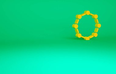 Turuncu Kimyasal Formül simgesi yeşil arkaplanda izole edildi. Yenilikçi tıp, sağlık, araştırma ve bilim için soyut altıgen. Minimalizm kavramı. 3d illüstrasyon 3B canlandırma.