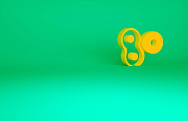 Turuncu Hücre bölünme işlemi simgesi yeşil arkaplanda izole edildi. Minimalizm kavramı. 3d illüstrasyon 3B canlandırma.