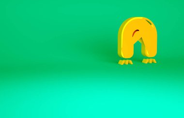 Yeşil arkaplanda turuncu mıknatıs simgesi izole edildi. At nalı mıknatısı, manyetizma, manyetizma, çekim. Minimalizm kavramı. 3d illüstrasyon 3B canlandırma.