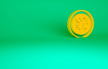 Yeşil zemin üzerinde bakteri simgesi olan turuncu petri kabı. Minimalizm kavramı. 3d illüstrasyon 3B canlandırma.