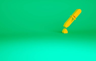 Turuncu Pipette simgesi yeşil arkaplanda izole edildi. Tıbbi elementler, kimya laboratuarı ekipmanları. Damlalı boru. Tıp sembolü. Minimalizm kavramı. 3d illüstrasyon 3B canlandırma.