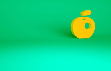 Turuncu, genetiği değiştirilmiş elma ikonu yeşil arka planda izole edilmiş. GDO meyvesi. Minimalizm kavramı. 3d illüstrasyon 3B canlandırma.