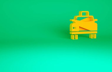 Yeşil arka planda turuncu taksi ikonu izole edildi. Minimalizm kavramı. 3d illüstrasyon 3B canlandırma.