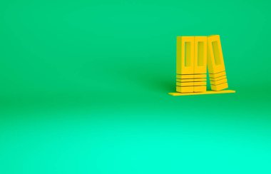 Turuncu Ofis dosyaları ve belge simgeleri yeşil arkaplanda izole edildi. Ofis dosyaları. Dosya arşivleme işareti. Minimalizm kavramı. 3d illüstrasyon 3B canlandırma.