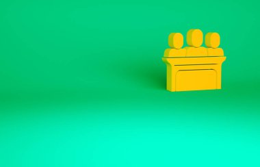 Turuncu Jüri simgesi yeşil arkaplanda izole edildi. Minimalizm kavramı. 3d illüstrasyon 3B canlandırma.