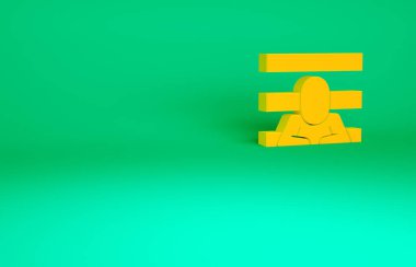 Turuncu mahkûm simgesi yeşil arkaplanda izole edildi. Minimalizm kavramı. 3d illüstrasyon 3B canlandırma.