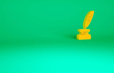Turuncu Tüy ve mürekkep ikonu yeşil arkaplanda izole edilmiş. Minimalizm kavramı. 3d illüstrasyon 3B canlandırma.