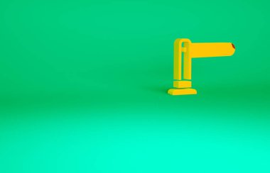 Turuncu demiryolu bariyeri ikonu yeşil arka planda izole edildi. Minimalizm kavramı. 3d illüstrasyon 3B canlandırma.