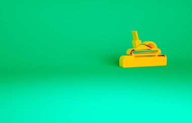 Turuncu tabak, çatal ve bıçak ikonu yeşil arka planda izole edilmiş. Çatal bıçak sembolü. Restoran tabelası. Minimalizm kavramı. 3d illüstrasyon 3B canlandırma.