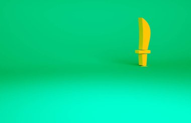 Turuncu Korsan kılıç simgesi yeşil arkaplanda izole edildi. Kılıç işareti. Minimalizm kavramı. 3d illüstrasyon 3B canlandırma.