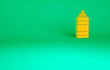 Yeşil arka planda turuncu dinamit çubuğu ikonu izole edildi. Saatli bomba - patlama tehlikesi kavramı. Minimalizm kavramı. 3d illüstrasyon 3B canlandırma.