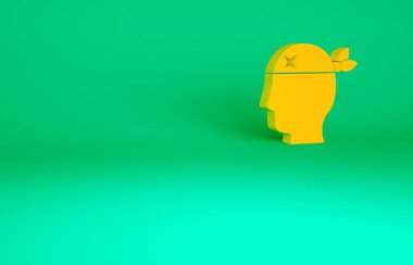 Turuncu Korsan Kaptan ikonu yeşil arka planda izole edildi. Minimalizm kavramı. 3d illüstrasyon 3B canlandırma.