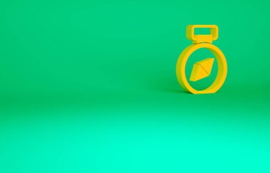 Yeşil arkaplanda turuncu pusula simgesi izole edildi. Rüzgâr yön bulma sembolü. Rüzgar gül işareti. Minimalizm kavramı. 3d illüstrasyon 3B canlandırma.