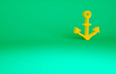 Turuncu Anchor simgesi yeşil arkaplanda izole edildi. Minimalizm kavramı. 3d illüstrasyon 3B canlandırma.