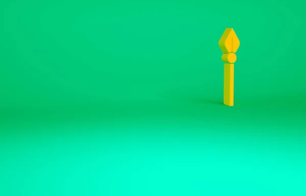 橙色中世纪矛形图标孤立在绿色背景 中世纪的武器最低纲领的概念 3D渲染3D插图 — 图库照片