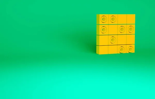 緑の背景に隔離されたチェッカーアイコンのオレンジボードゲーム 古代の知的ボードゲーム チェス盤 白と黒のチップ 最小限の概念 3Dイラスト3Dレンダリング — ストック写真