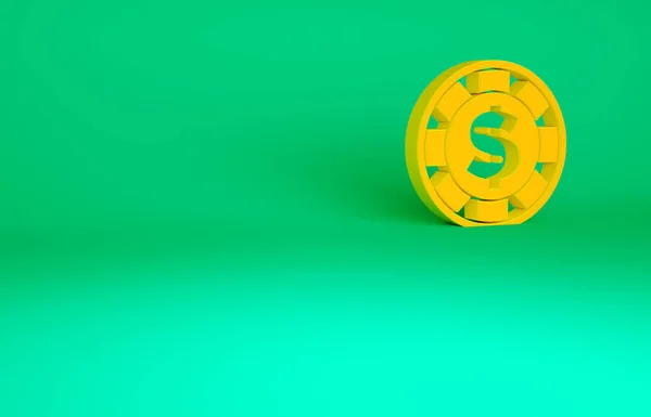 Oranžový Čip Kasina Ikonou Symbolu Dolaru Izolovaný Zeleném Pozadí Hazard — Stock fotografie