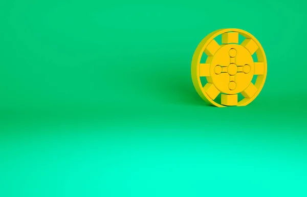 Orange Casino Roulette Wheel Icon Isolated Green Background Minimalism Concept — Stock Photo, Image