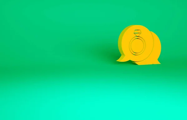 Turuncu Elmas Nişan Yüzüğü Ikonu Yeşil Arka Planda Izole Edilmiş — Stok fotoğraf
