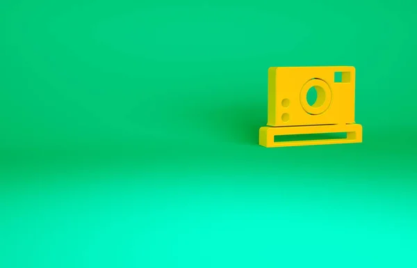 Orangefarbenes Kamerasycon Isoliert Auf Grünem Hintergrund Ikone Der Fotokamera Minimalismus — Stockfoto