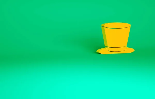 緑の背景に隔離されたオレンジシリンダー帽子のアイコン 最小限の概念 3Dイラスト3Dレンダリング — ストック写真