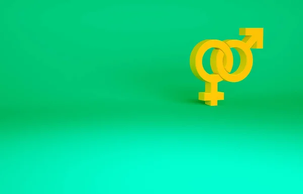 橙色的性别图标孤立在绿色背景 男子和妇女的象征 性符号 最低纲领的概念 3D渲染3D插图 — 图库照片