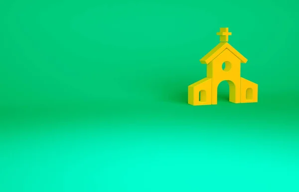 Icono Del Edificio Iglesia Naranja Aislado Sobre Fondo Verde Iglesia — Foto de Stock