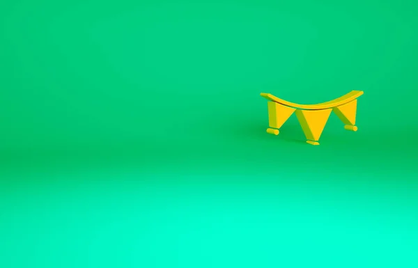 緑の背景に隔離されたフラグアイコンとオレンジカーニバルガーランド 誕生日のお祝い 祭りの装飾のためのパーティーペナント 最小限の概念 3Dイラスト3Dレンダリング — ストック写真