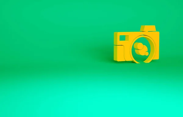 Помаранчева Піктограма Фотоапарата Ізольована Зеленому Фоні Піктограма Фотоапарата Концепція Мінімалізму — стокове фото