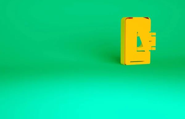 橙色移动银行图标孤立在绿色背景 通过手机屏幕上的移动银行转账 最低纲领的概念 3D渲染3D插图 — 图库照片