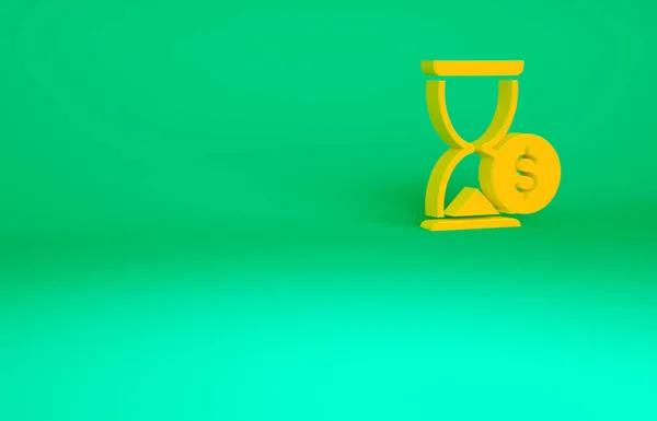 Orange Hourglass Dollar Icon Isolated Green Background Money Time Sandglass — Stock Photo, Image