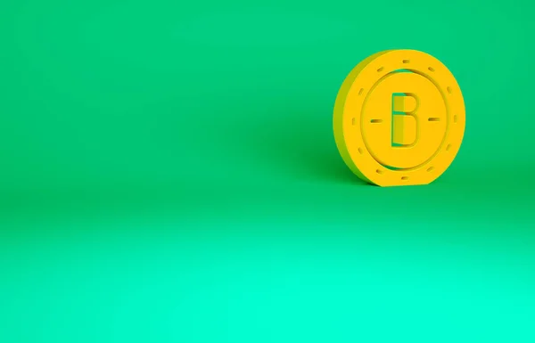 Naranja Criptomoneda Moneda Bitcoin Icono Aislado Sobre Fondo Verde Una — Foto de Stock