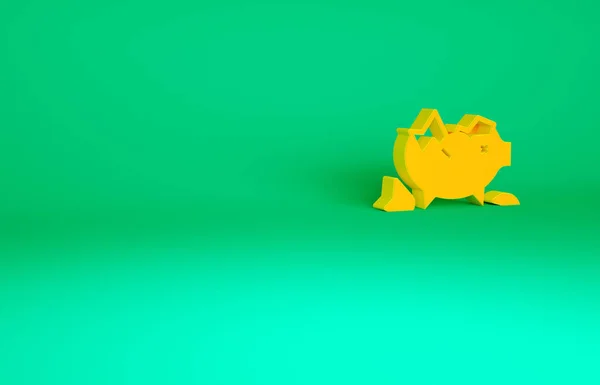 橘色断奶猪银行图标孤立在绿色背景 包括储蓄或积累资金 最低纲领的概念 3D渲染3D插图 — 图库照片
