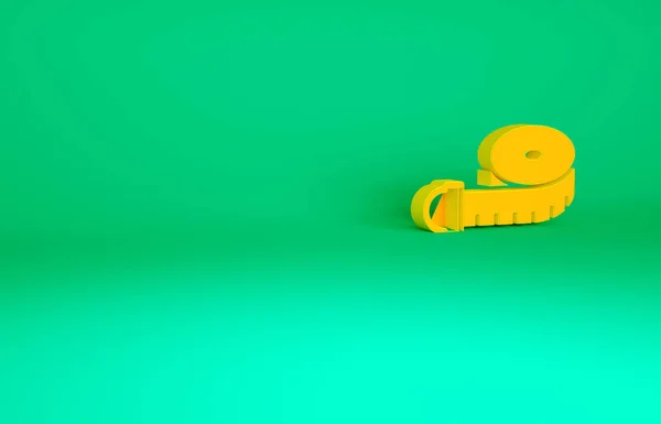Orange Tejp Mäta Ikonen Isolerad Grön Bakgrund Måttband Minimalistiskt Koncept — Stockfoto