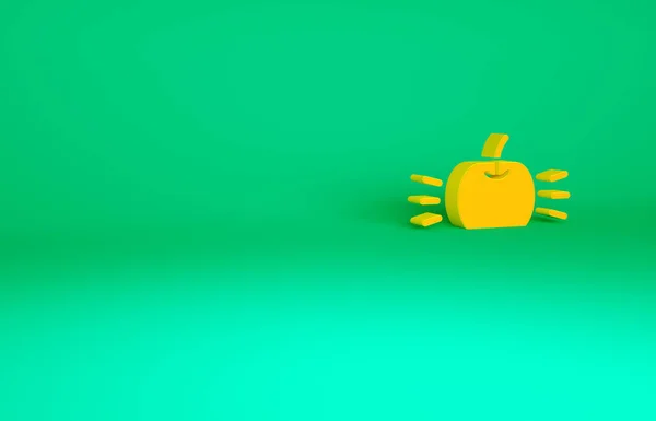 Pomarańczowy Apple Ikona Izolowana Zielonym Tle Owoce Symbolem Liści Koncepcja — Zdjęcie stockowe